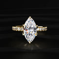 Marquise Cut Solitaire Floral Ring With Pave Band