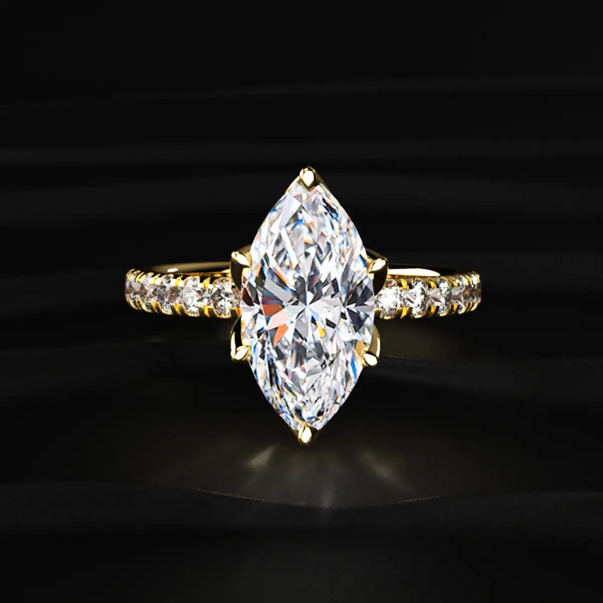 Marquise Cut Solitaire Floral Ring With Pave Band