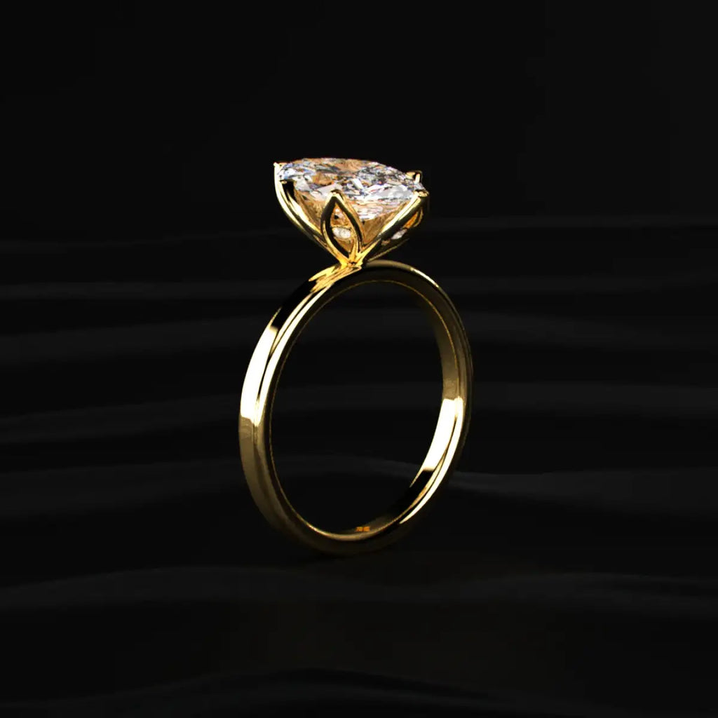 Marquise Solitaire Ring Six Floral Prongs
