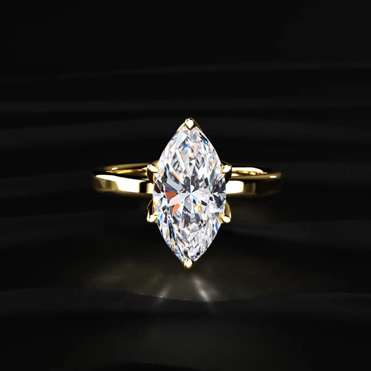 Marquise Solitaire Ring Six Floral Prongs