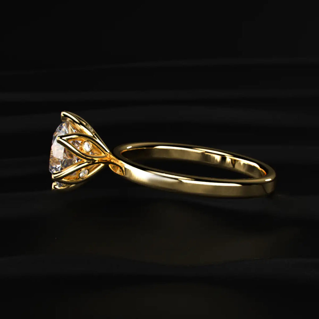 Round Solitaire Engagement Ring With Floral Prongs