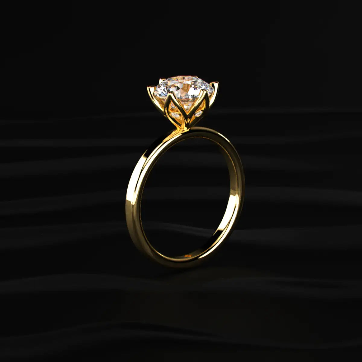 Round Solitaire Engagement Ring With Floral Prongs