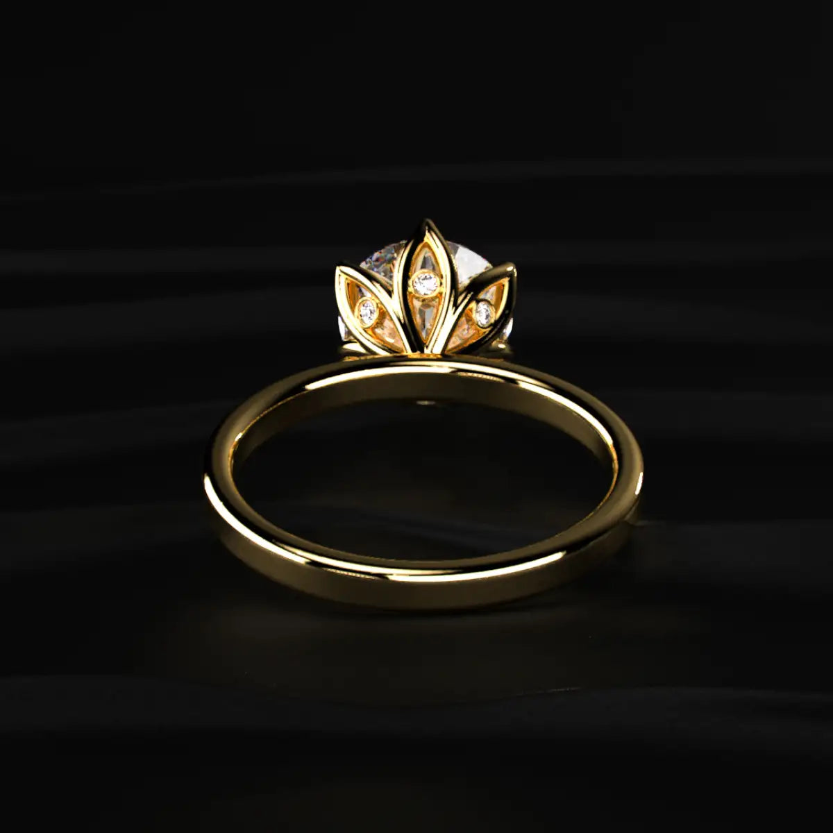 Round Solitaire Engagement Ring With Floral Prongs