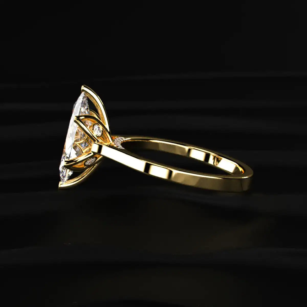 Marquise Solitaire Ring With Cathedral Floral Prong