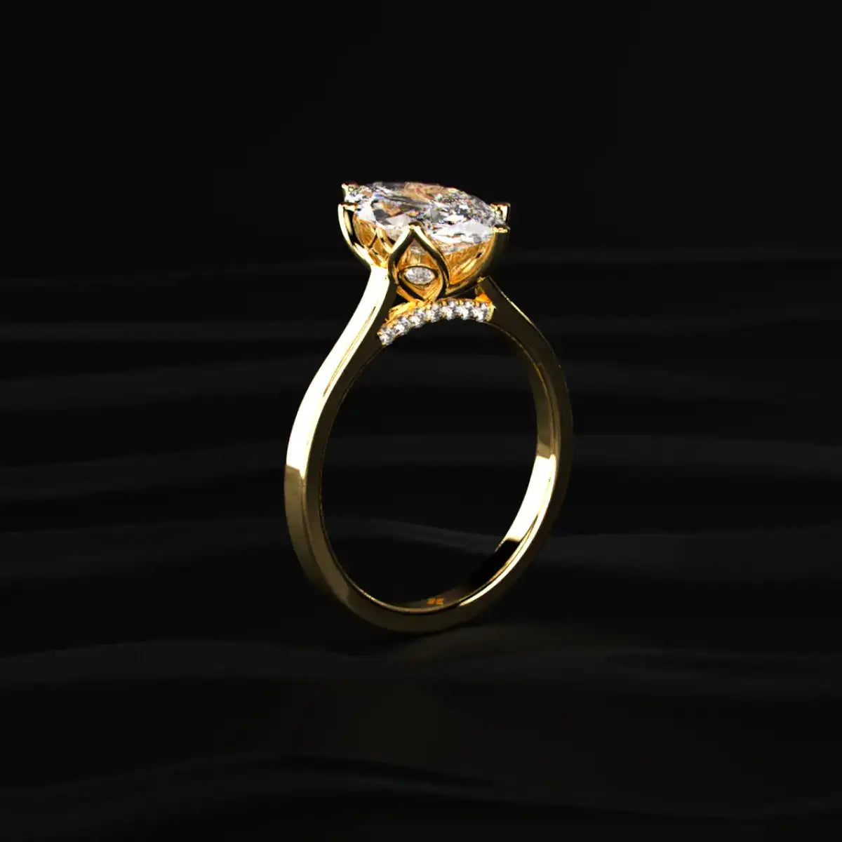 Marquise Solitaire Ring With Cathedral Floral Prong