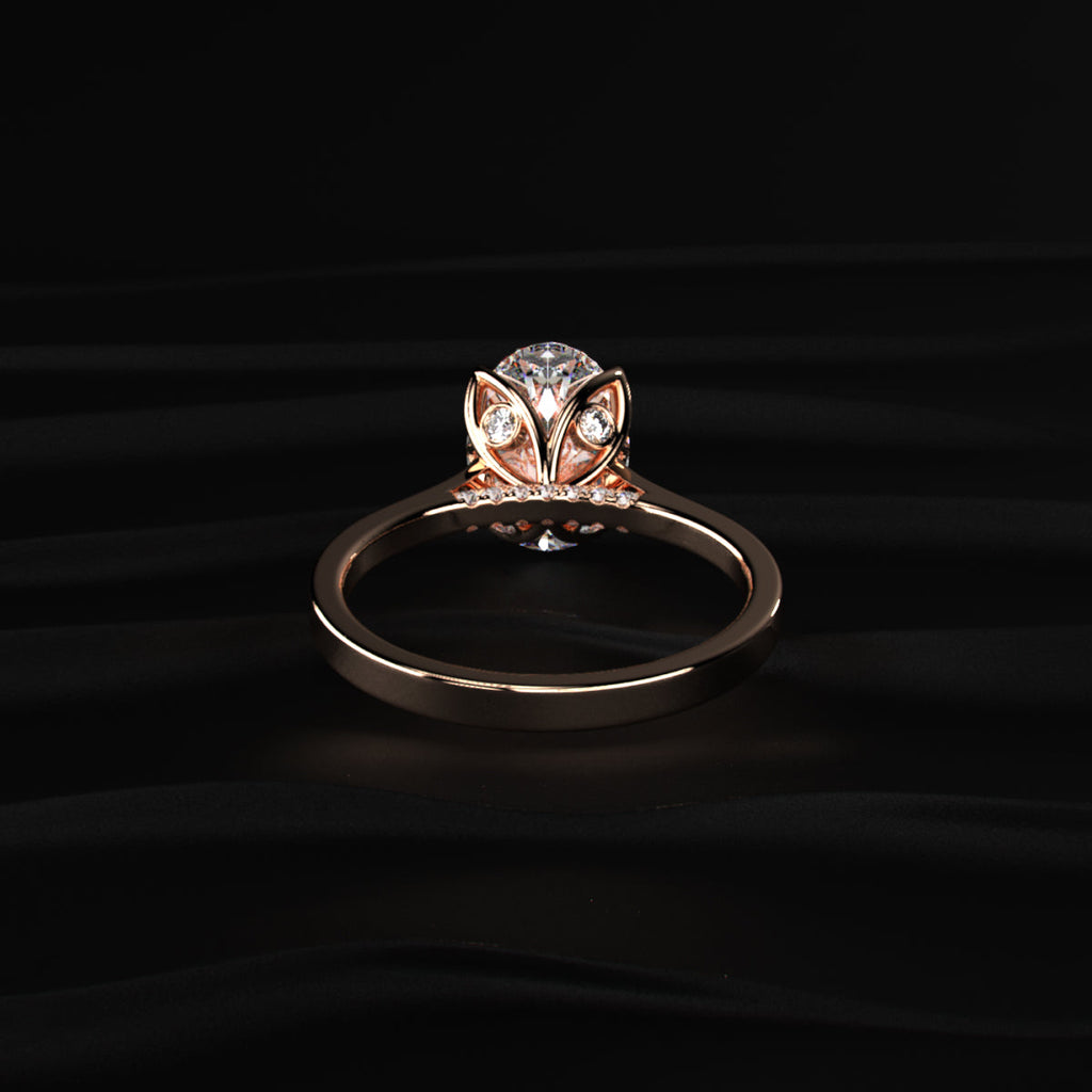 Oval Solitaire Ring With Cathedral Floral Prong