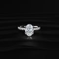 Oval Solitaire Shape Floral Ring With Pave Band