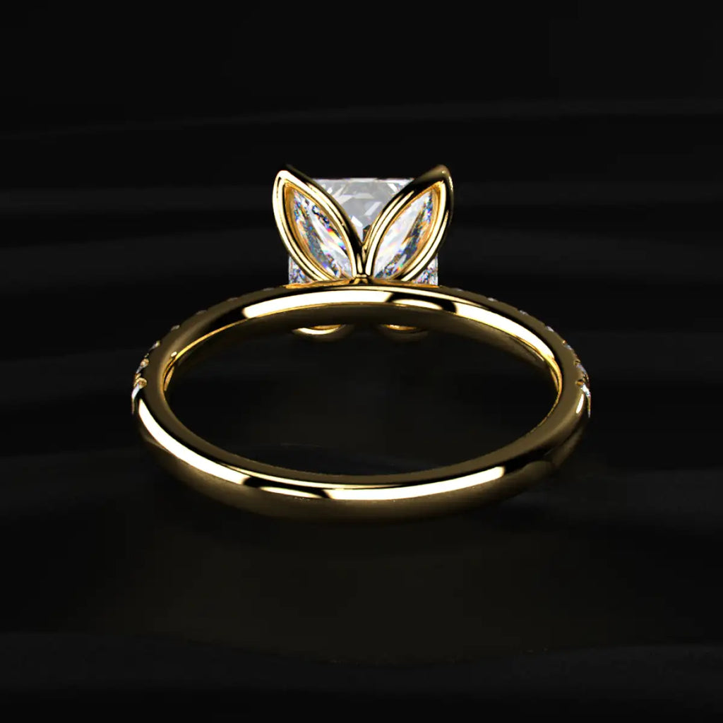 Princess Cut Solitaire Floral Ring With Pave Band