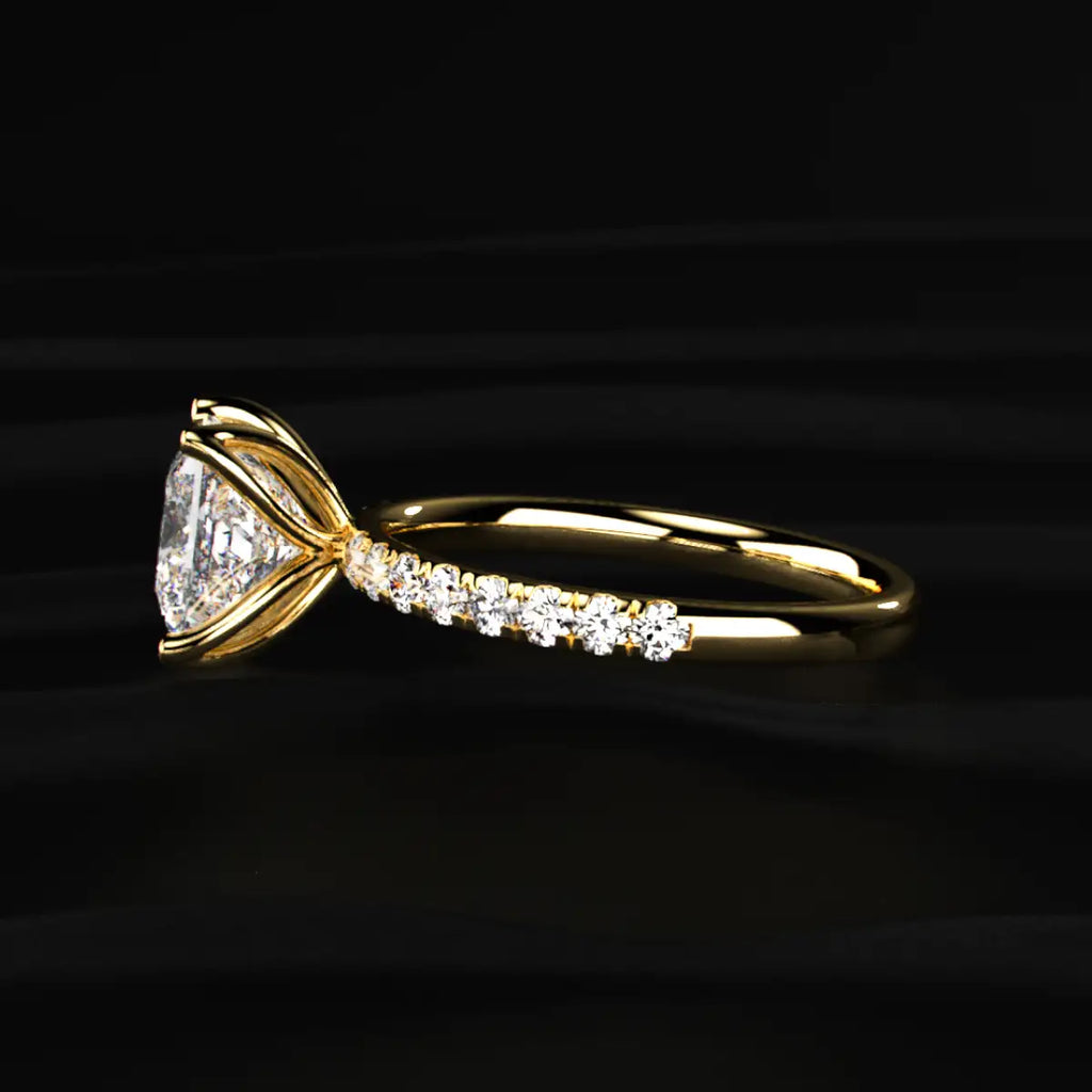 Princess Cut Solitaire Floral Ring With Pave Band