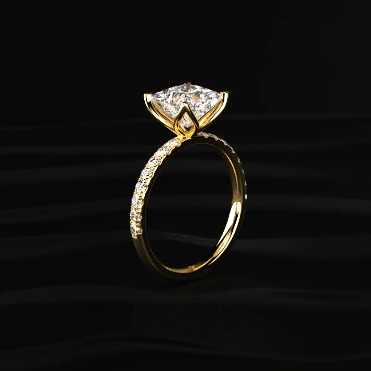 Princess Cut Solitaire Floral Ring With Pave Band