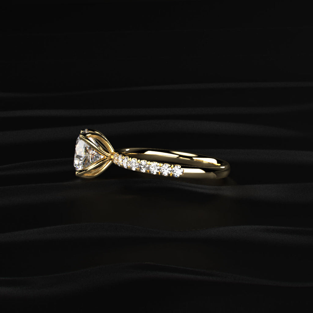 Round Solitaire Shape Floral Ring With Pave Band