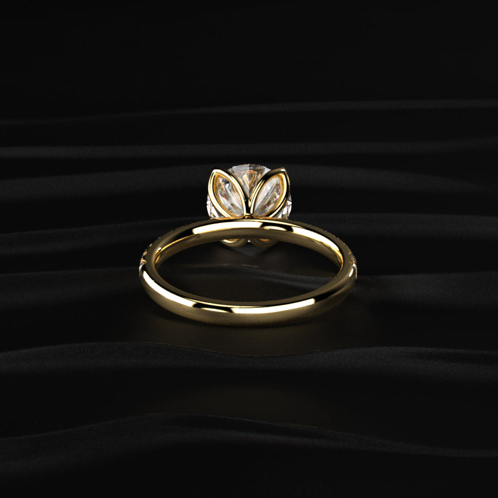 Round Solitaire Shape Floral Ring With Pave Band