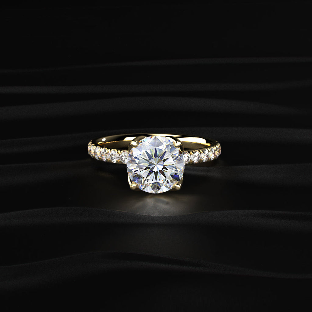 Round Solitaire Shape Floral Ring With Pave Band