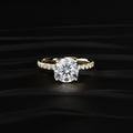 Round Solitaire Shape Floral Ring With Pave Band