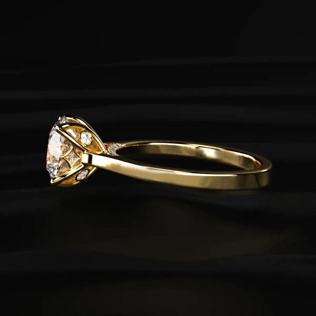 Round Solitaire Ring With Cathedral Floral Prong
