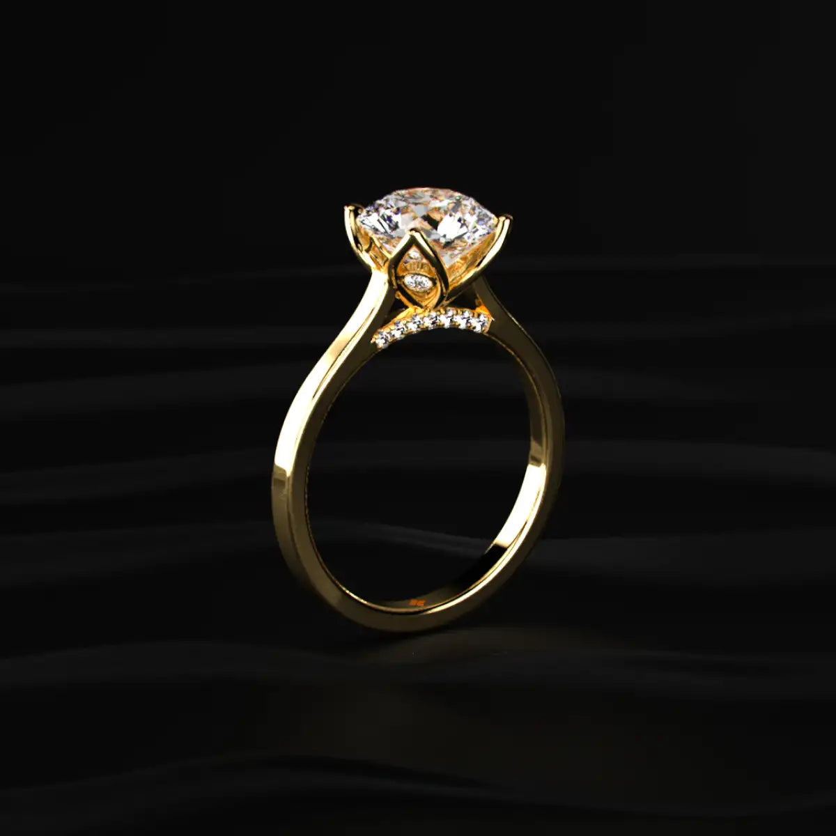 Round Solitaire Ring With Cathedral Floral Prong
