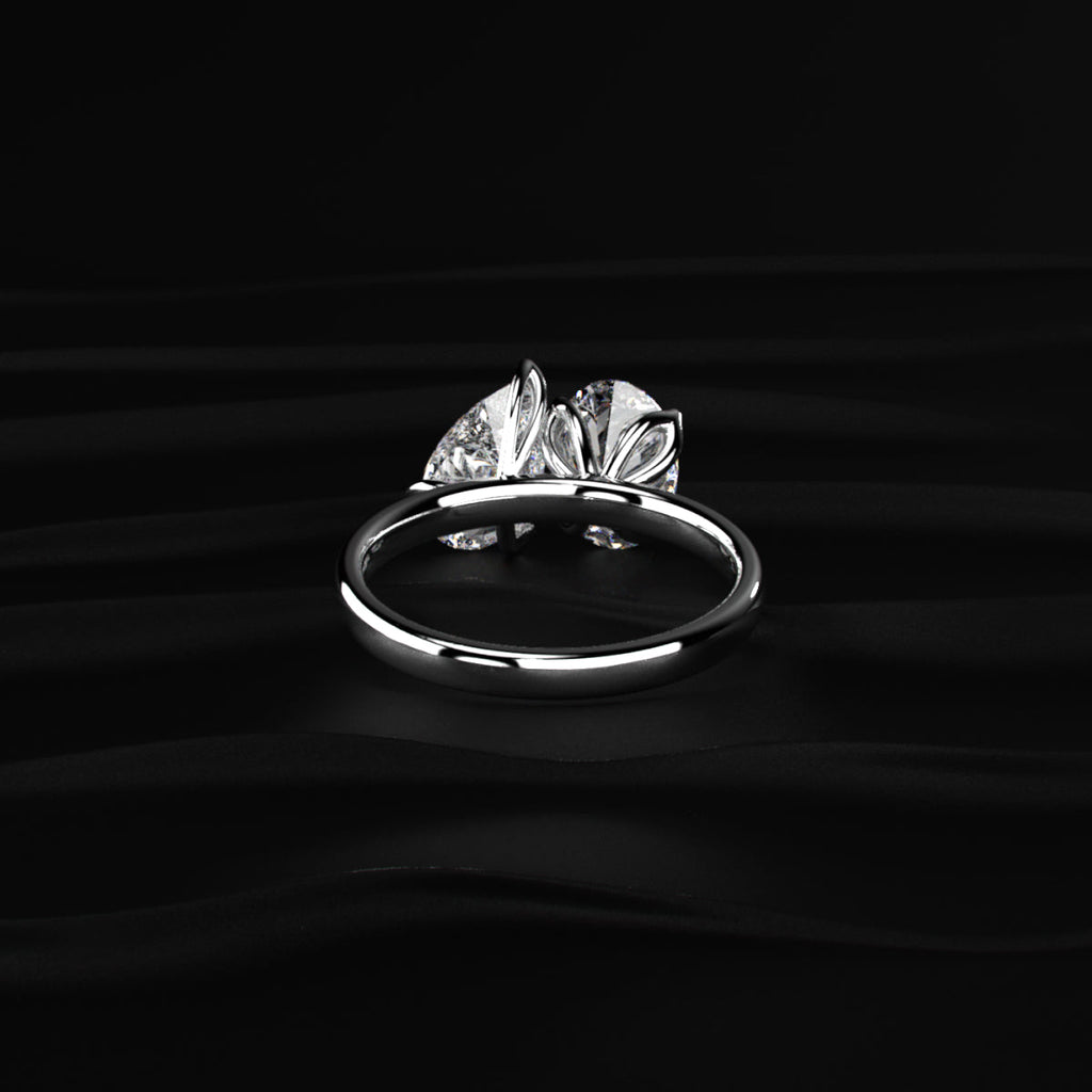 Oval And Pear Solitaire Floral Toi Et Moi Ring