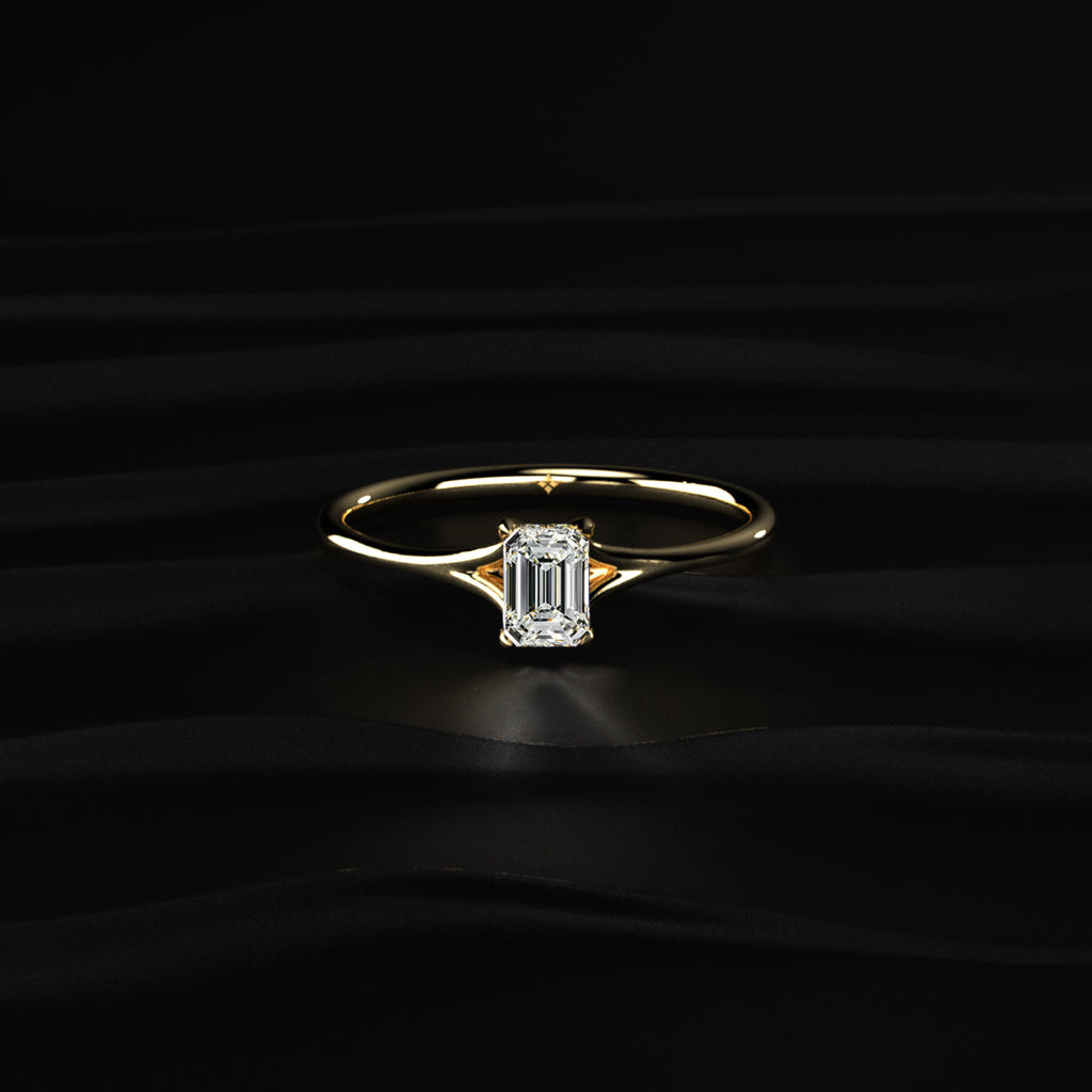 Emerald Cut Split Shank Ring