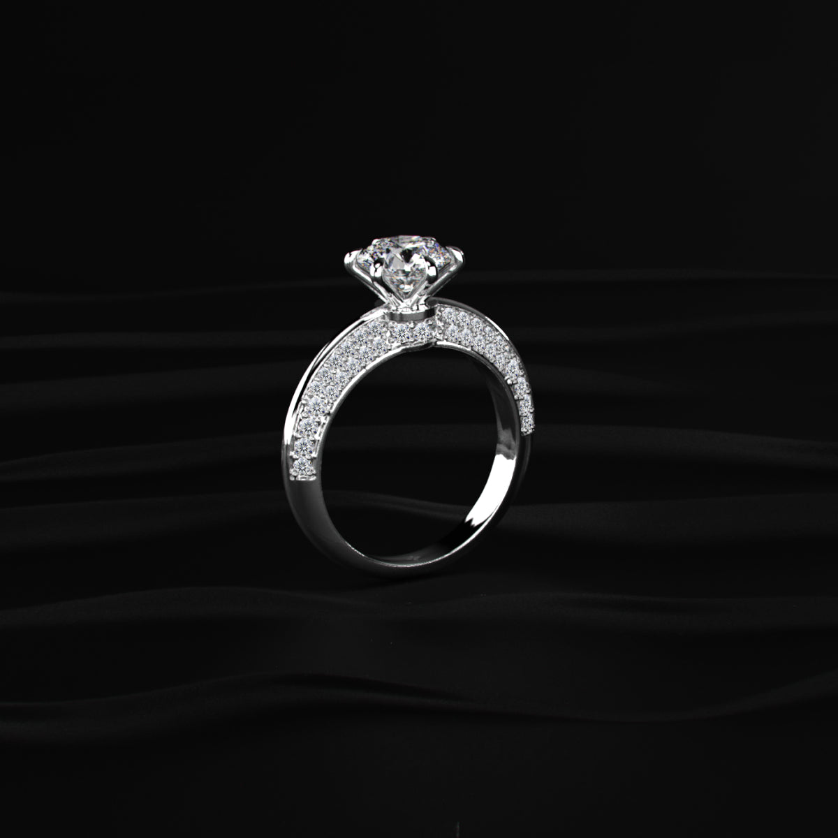 Round Solitaire Engagement Milgrain Pave Band