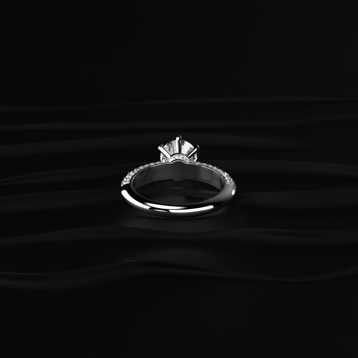 Round Solitaire Engagement Milgrain Pave Band