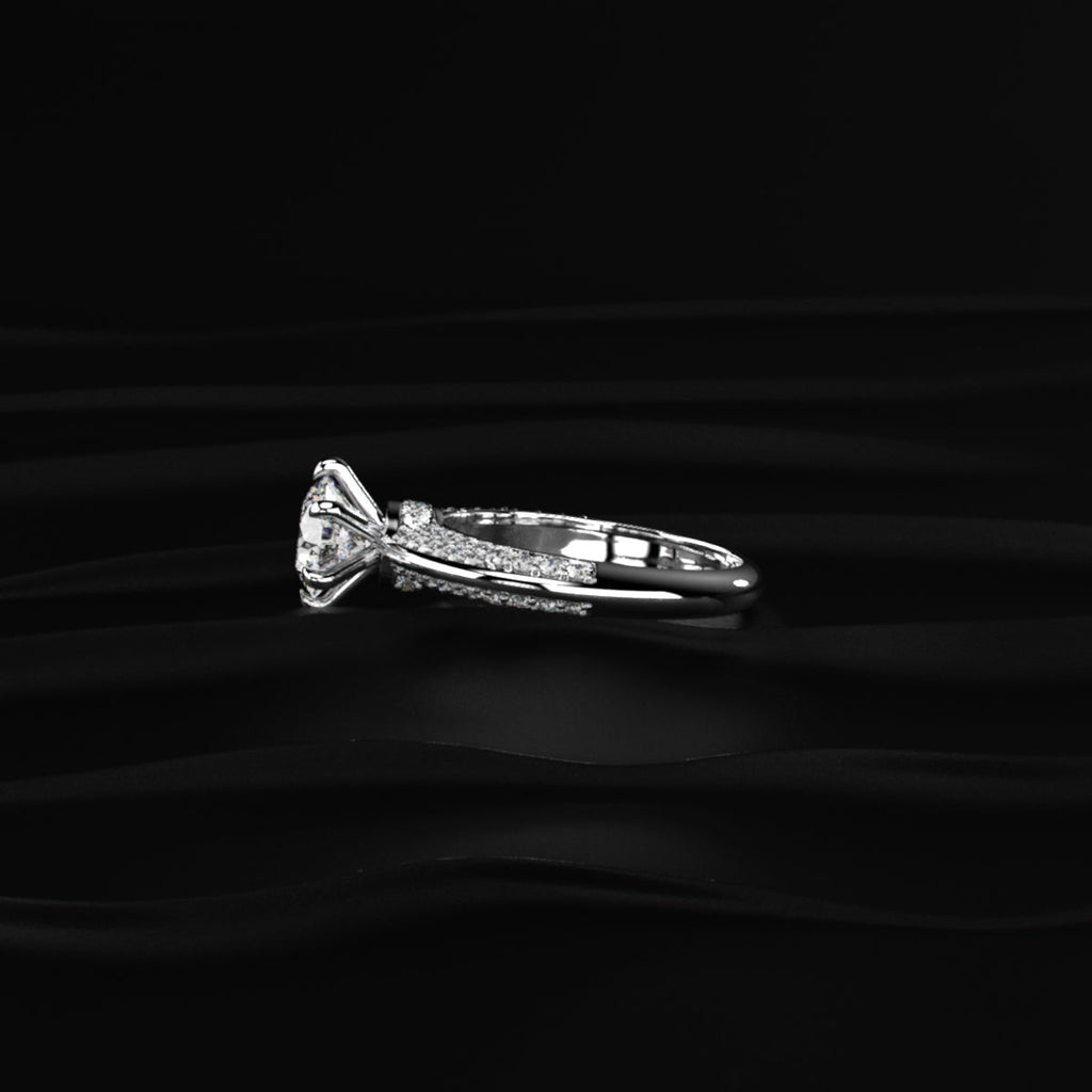 Round Solitaire Engagement Milgrain Pave Band