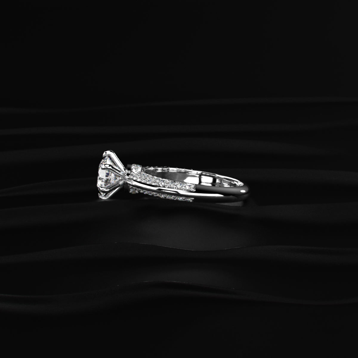 Round Solitaire Engagement Milgrain Pave Band