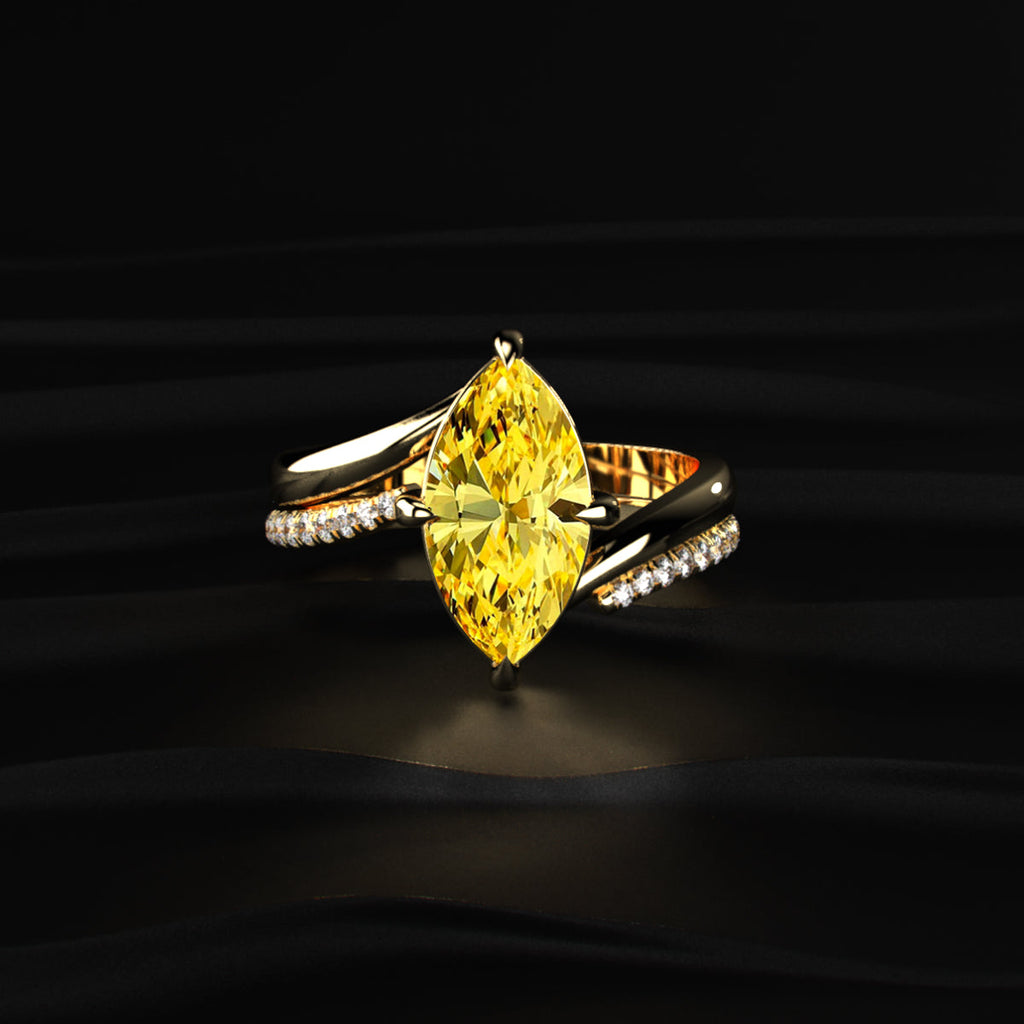 3 Carat Yellow Marquise Diamond Ring With Stack Ring