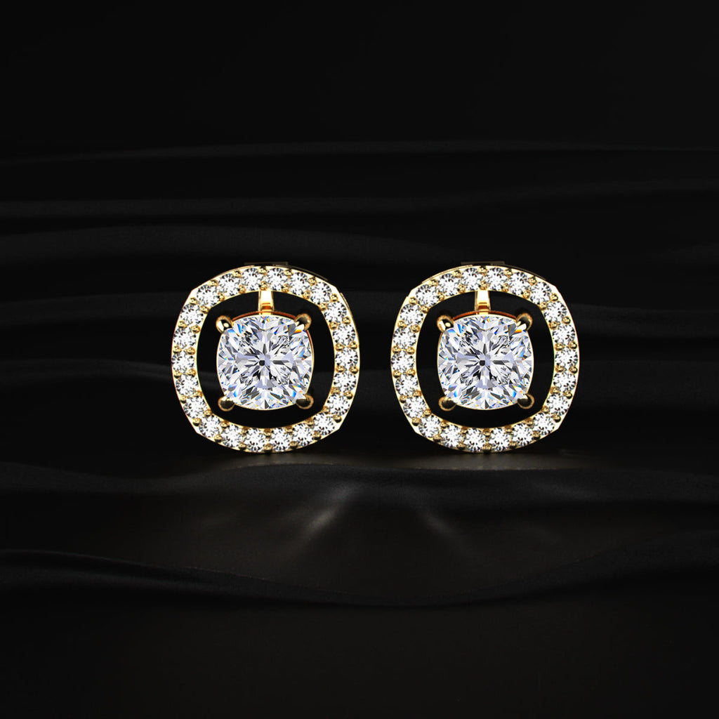 3 in 1 Cushion Cut Stud Earrings With Detachable Halo