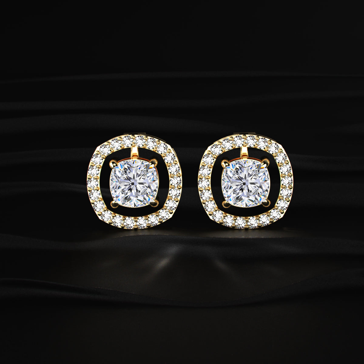 3 in 1 Cushion Cut Stud Earrings With Detachable Halo
