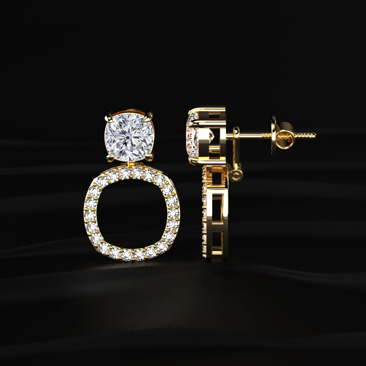 3 in 1 Cushion Cut Stud Earrings With Detachable Halo