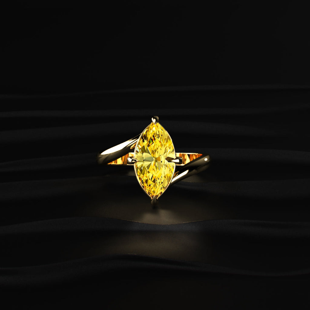 3 Carat Yellow Marquise Diamond Ring With Stack Ring
