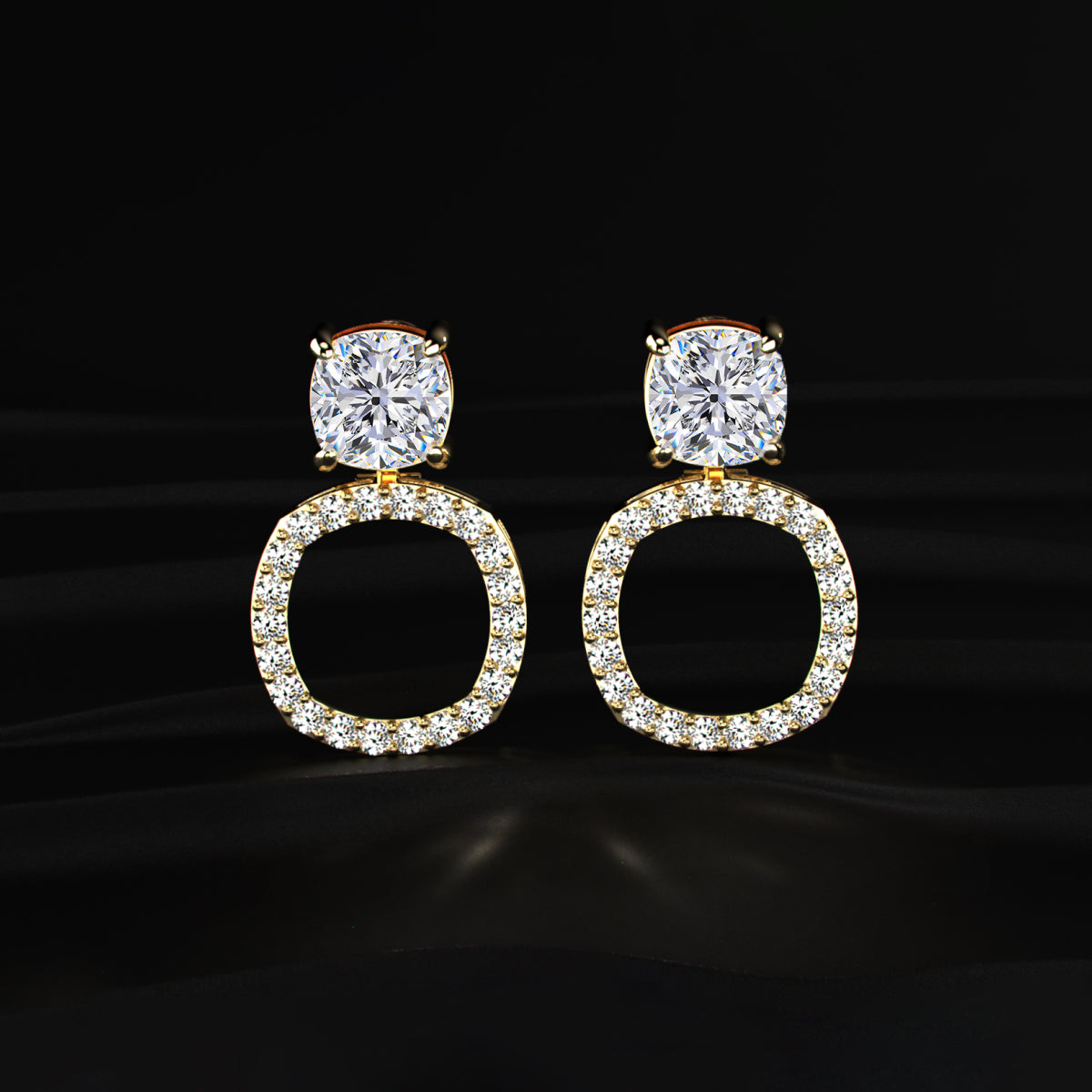 3 in 1 Cushion Cut Stud Earrings With Detachable Halo