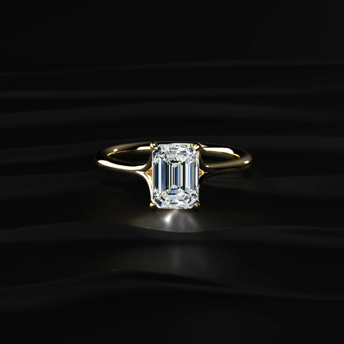 Emerald Solitaire Split Shank Engagement Ring