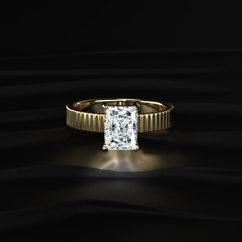 Radiant Cut Ridged Gold Band Ring