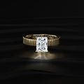 Radiant Cut Ridged Gold Band Ring