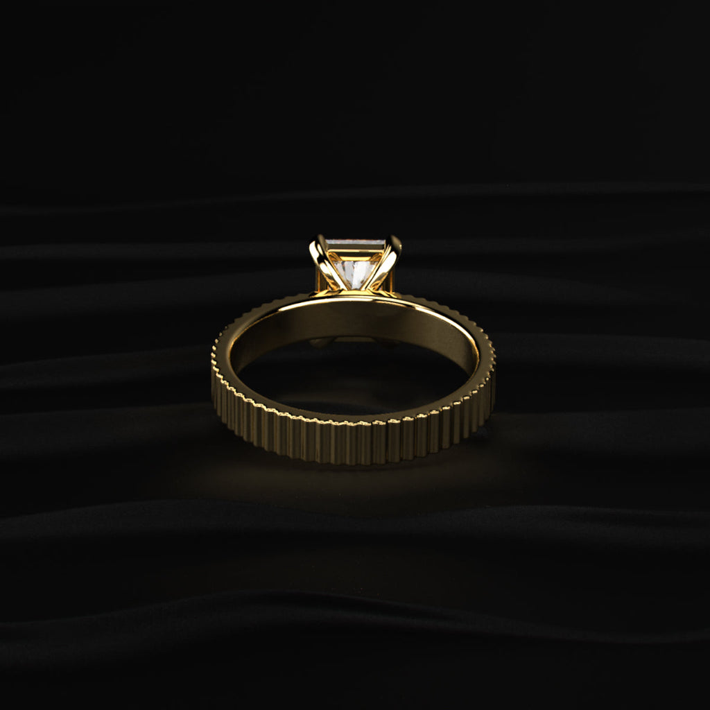 Radiant Cut Ridged Gold Band Ring