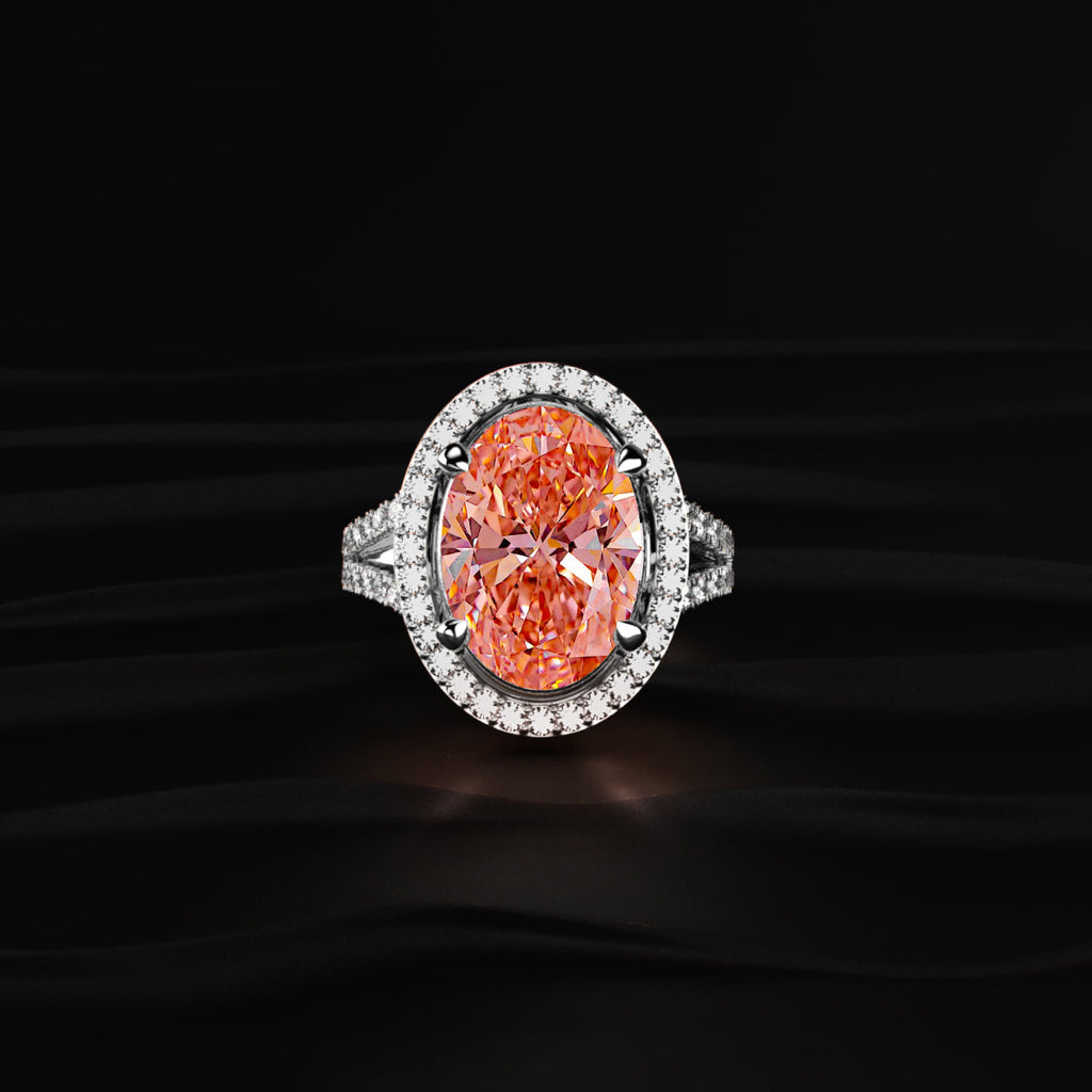 6 Carat Oval Pink Diamond Halo Engagement Ring