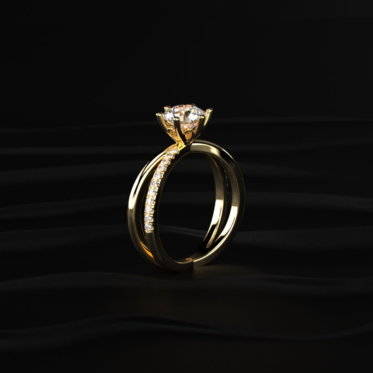 Round Diamond Ring With Crisscross Band