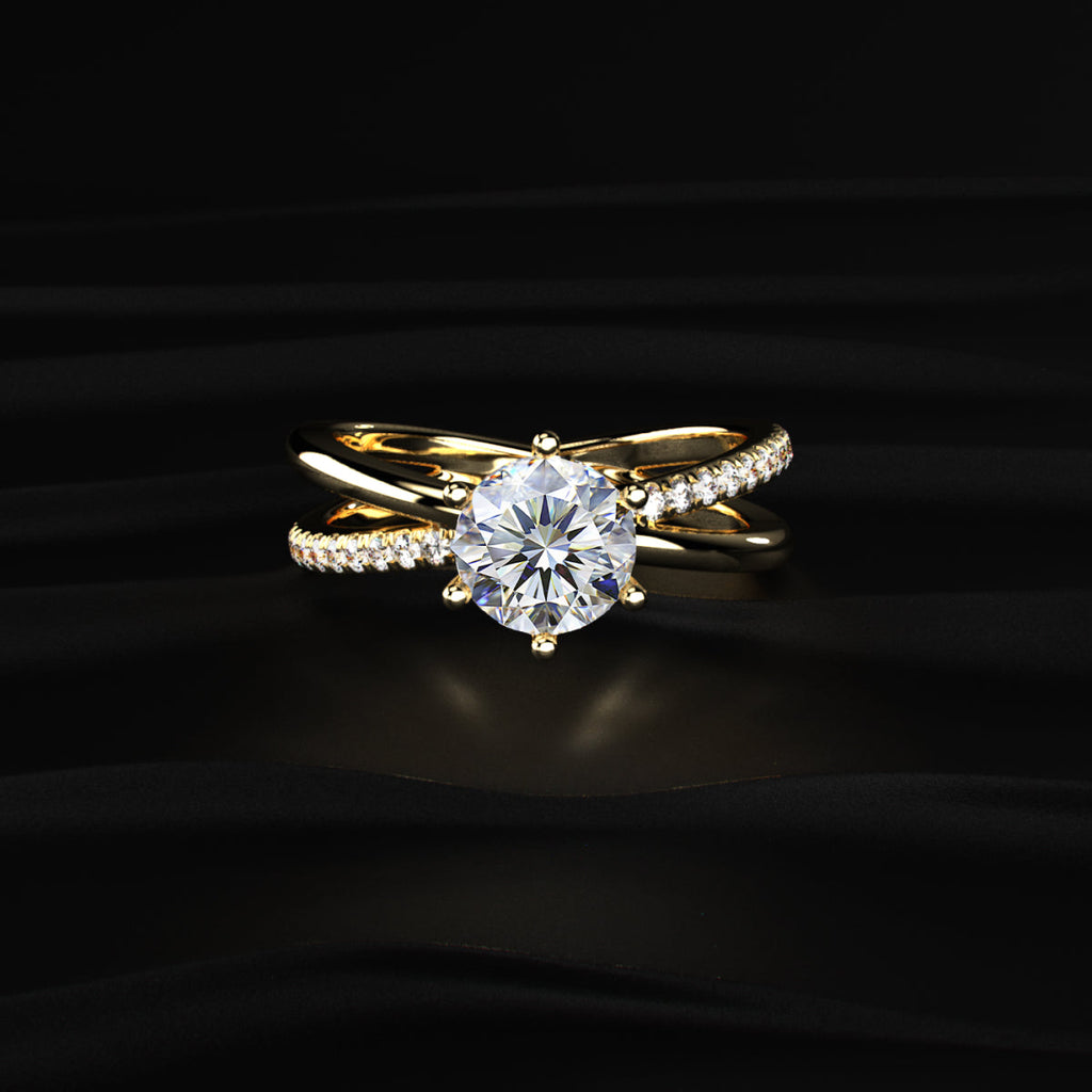 Round Diamond Ring With Crisscross Band
