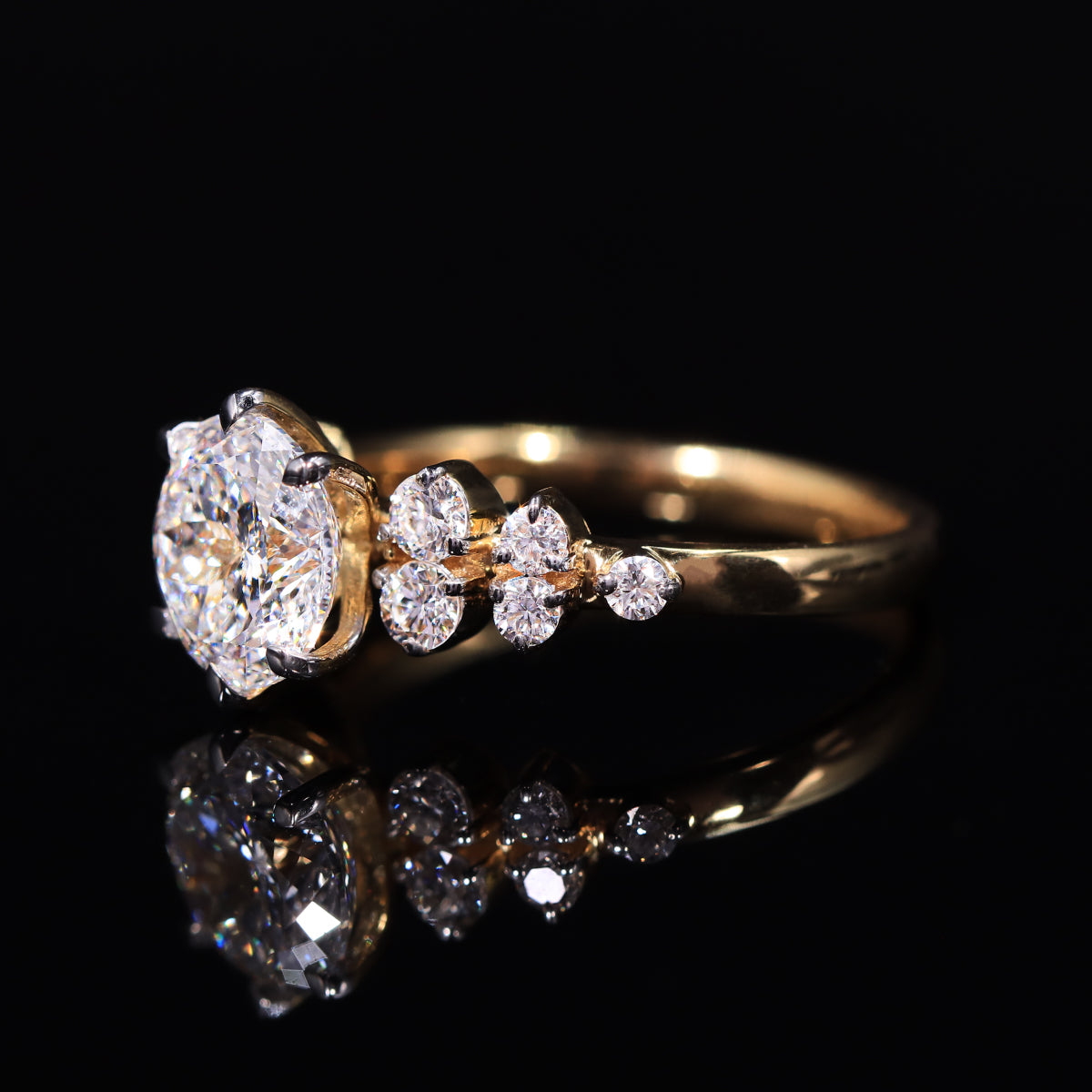 Portuguese Cut Engagement Ring With Accent Stones