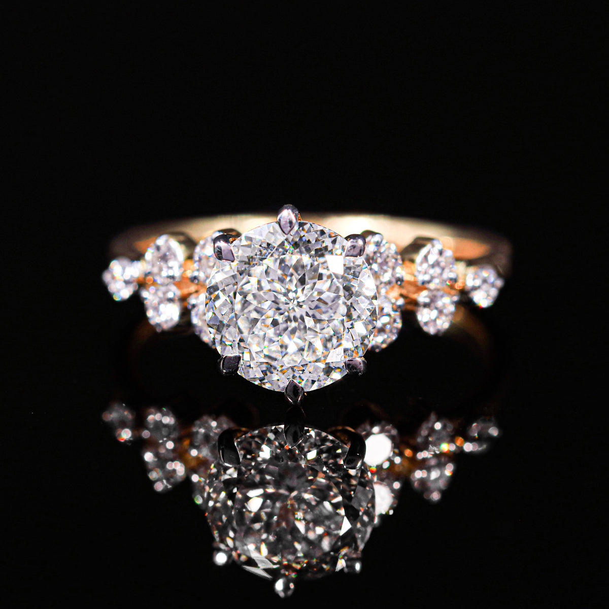 Portuguese Cut Engagement Ring With Accent Stones