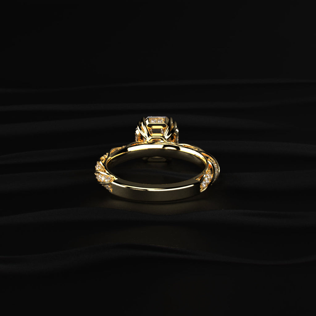 Octagon Diamond Solitaire Ring With Twisted Pave Band