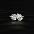 Oval And Pear Toi-Et-Moi Ring With Pave Band