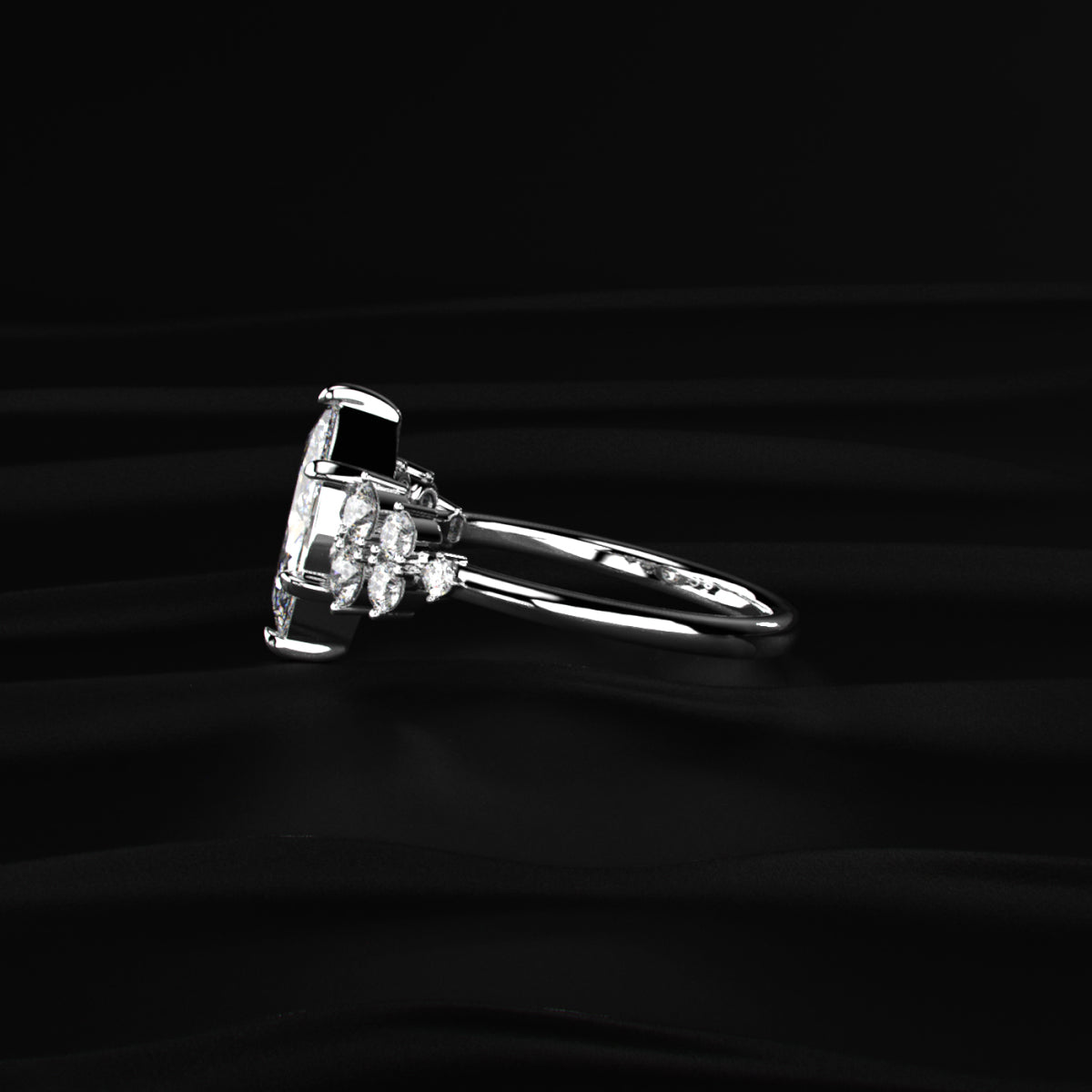 Marquise Solitaire With Cluster Diamond Ring