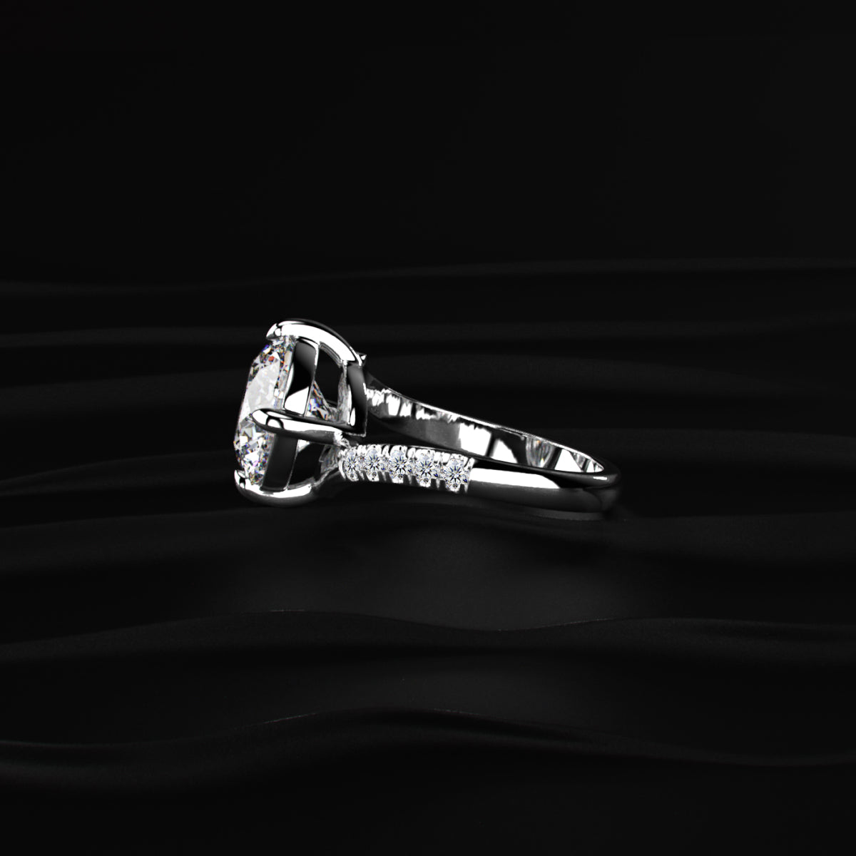 Round Diamond Solitaire Ring With Pave Band