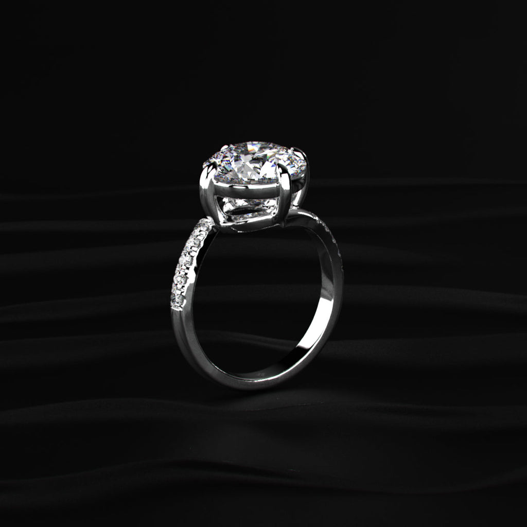 Round Diamond Solitaire Ring With Pave Band