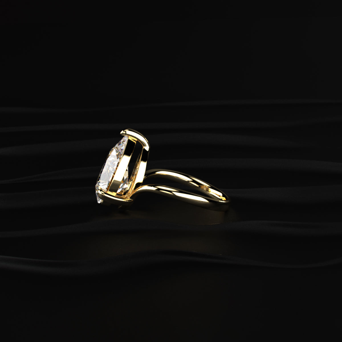 Pear Shaped Diamond Fluid Ring With Stack Band