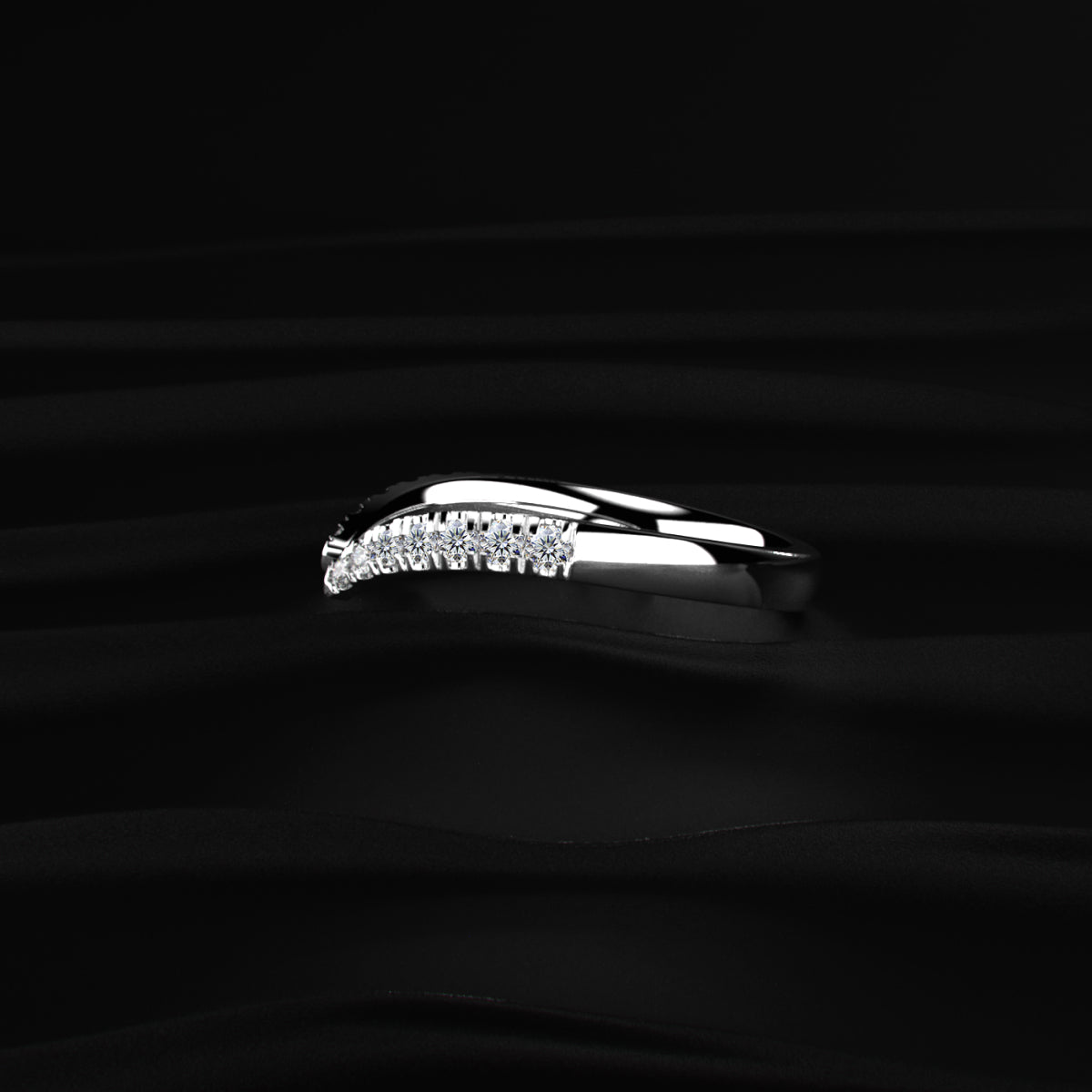 Pear Shaped Diamond Fluid Ring With Stack Band