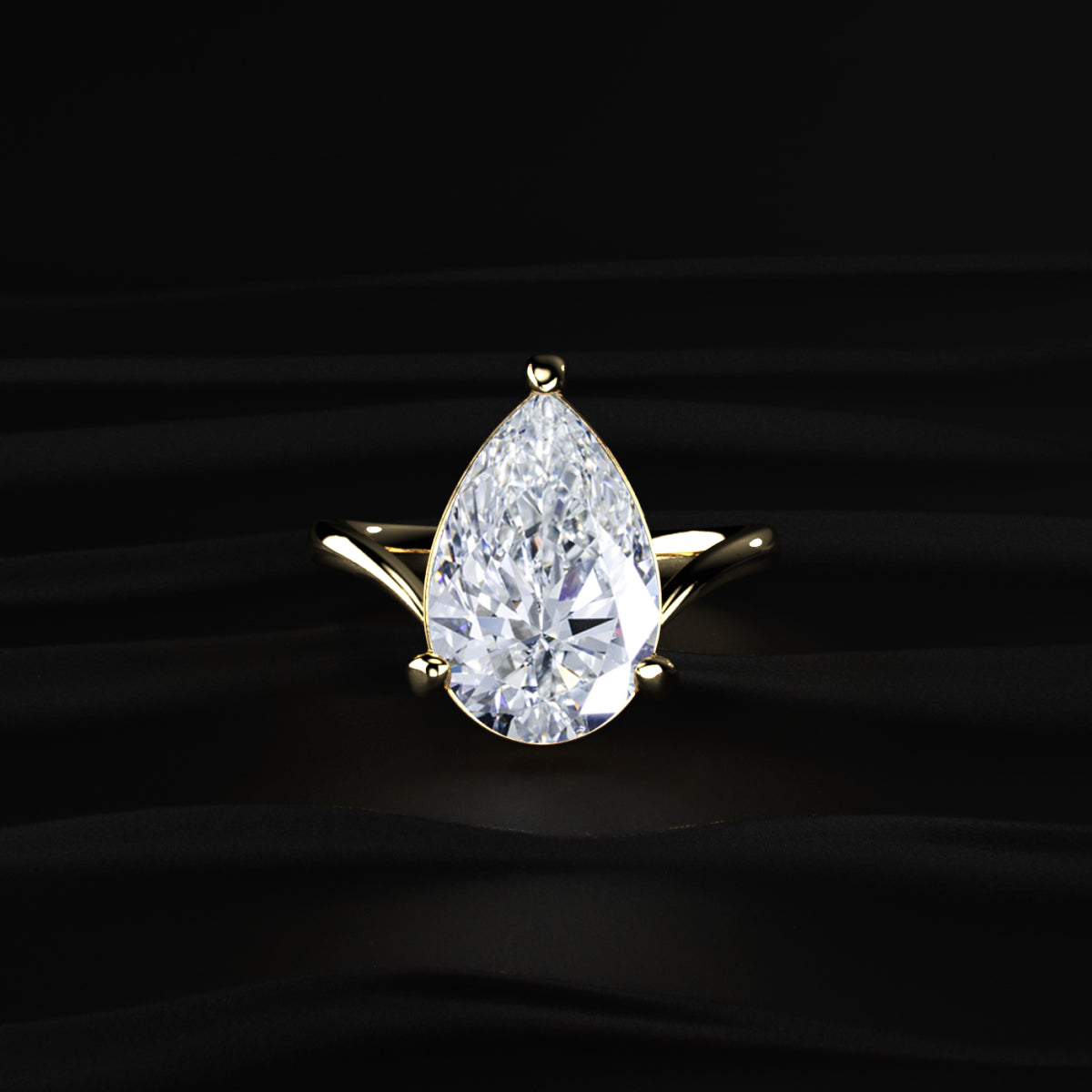 Pear Shaped Diamond Fluid Ring With Stack Band