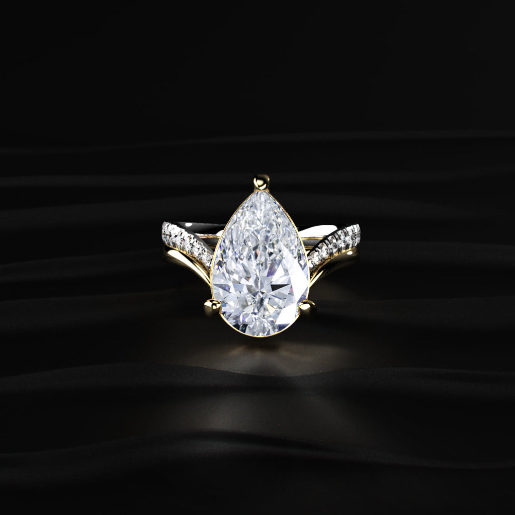Pear Shaped Diamond Fluid Ring With Stack Band
